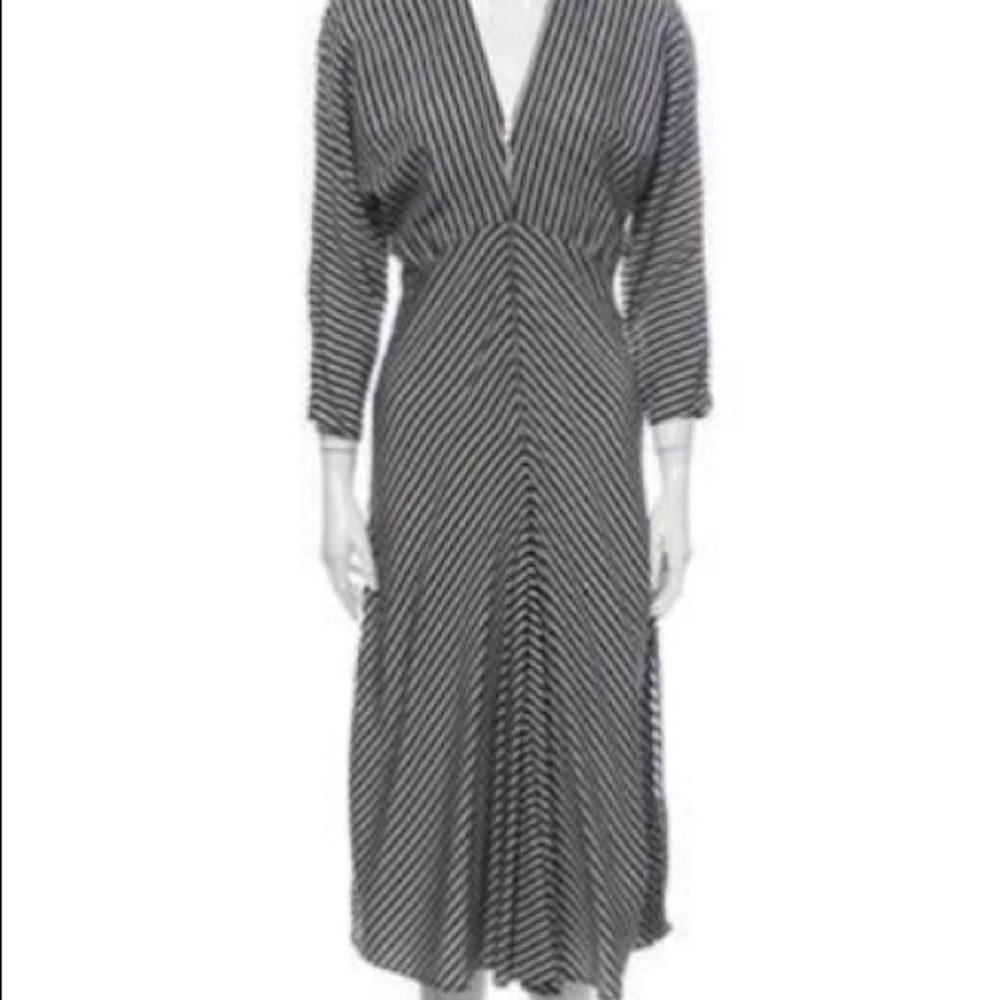 Maje Black and White Stripe MIDI Dress